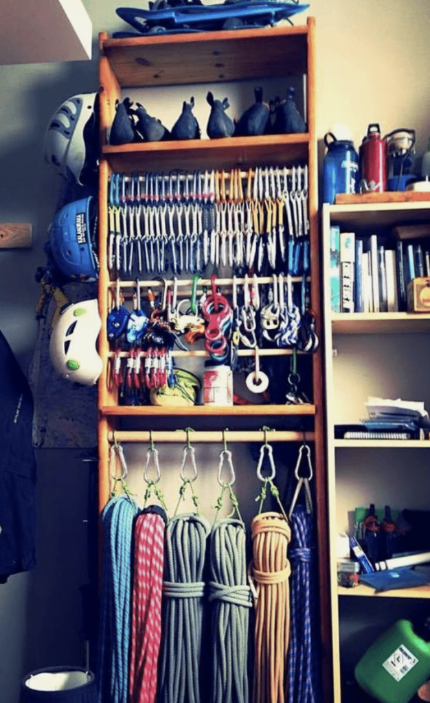 things climbers can do at home | organized rock climbing gear 