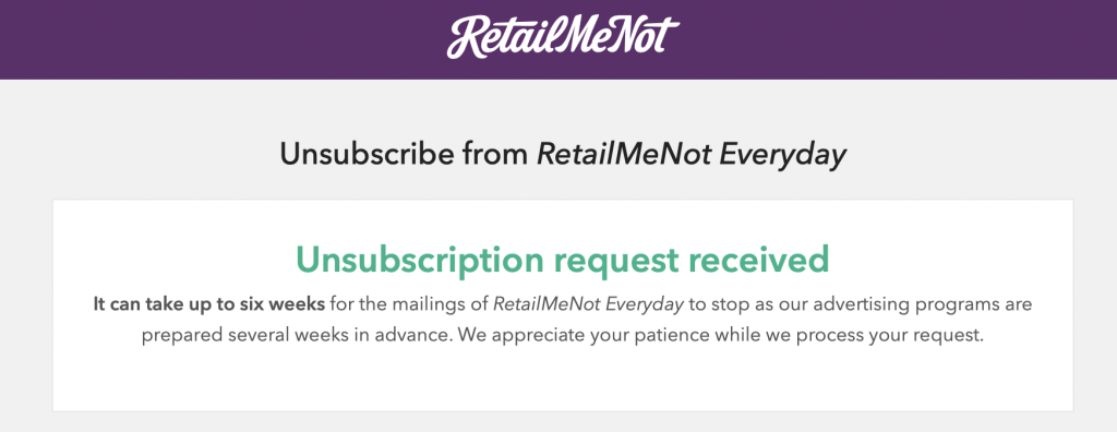Stop Junk mail from RetailMeNot Everyday 