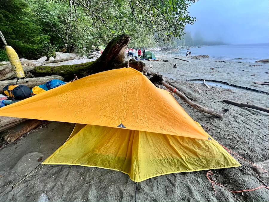 A tarp provides an extra layer of protection against the rain.